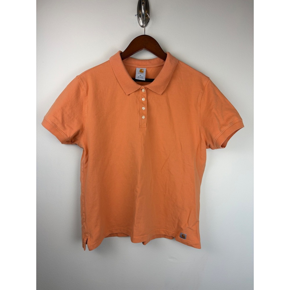 Carhartt Polo Shirt XL Orange Short Sleeve Cotton Womens Workwear Pique Top